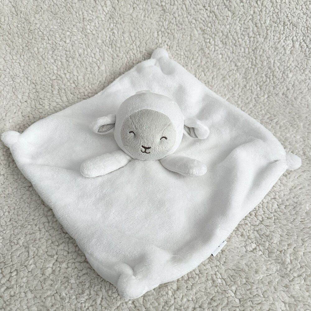Gerber Plush Lamb Baby Security Blanket White Lovey Gray Face Corners